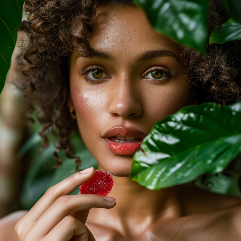 Beautiful girl eating kratom gummies