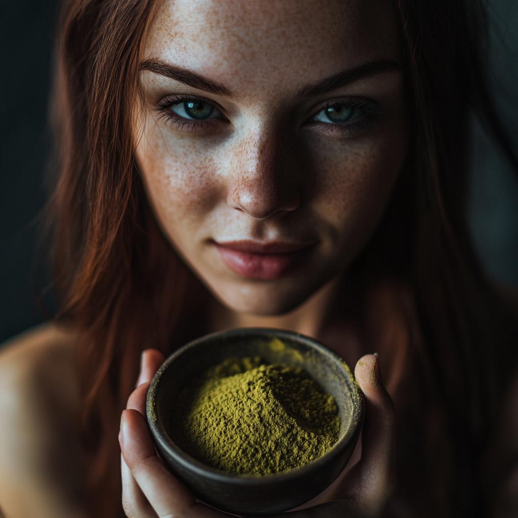 Woman holding Kratom Powder