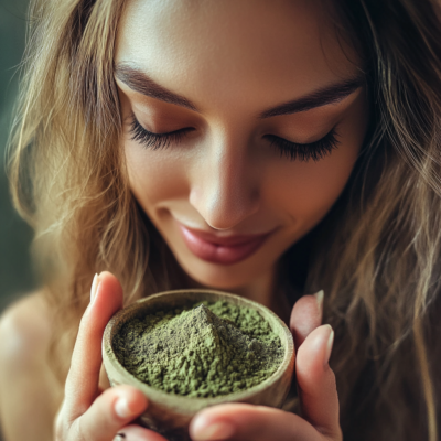 Beautiful woman smelling kratom