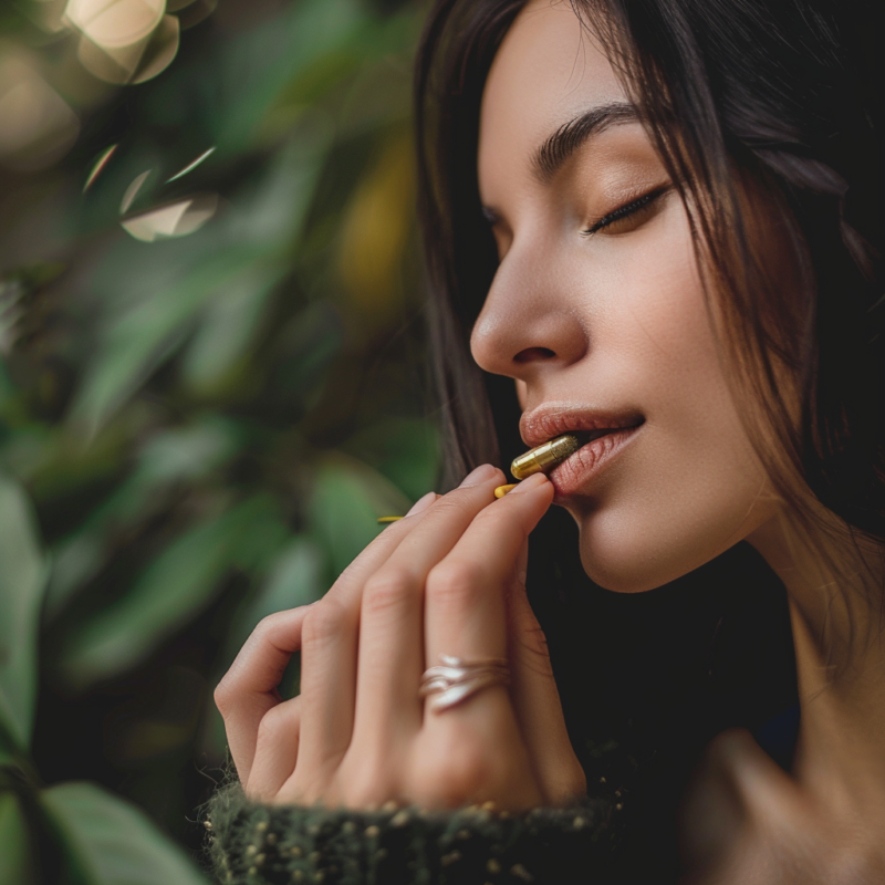 Woman taking kratom pills